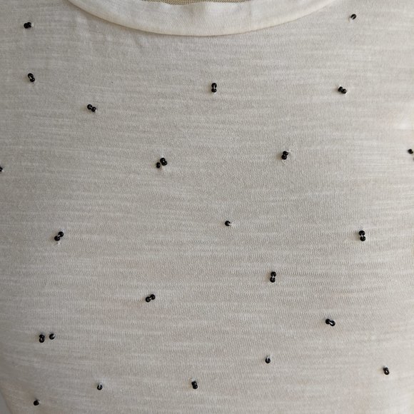 Ann Taylor LOFT ivory tee with black beading - Picture 2 of 7